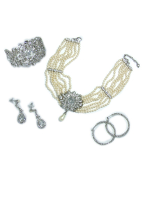 珍珠新娘项链、手链和耳环